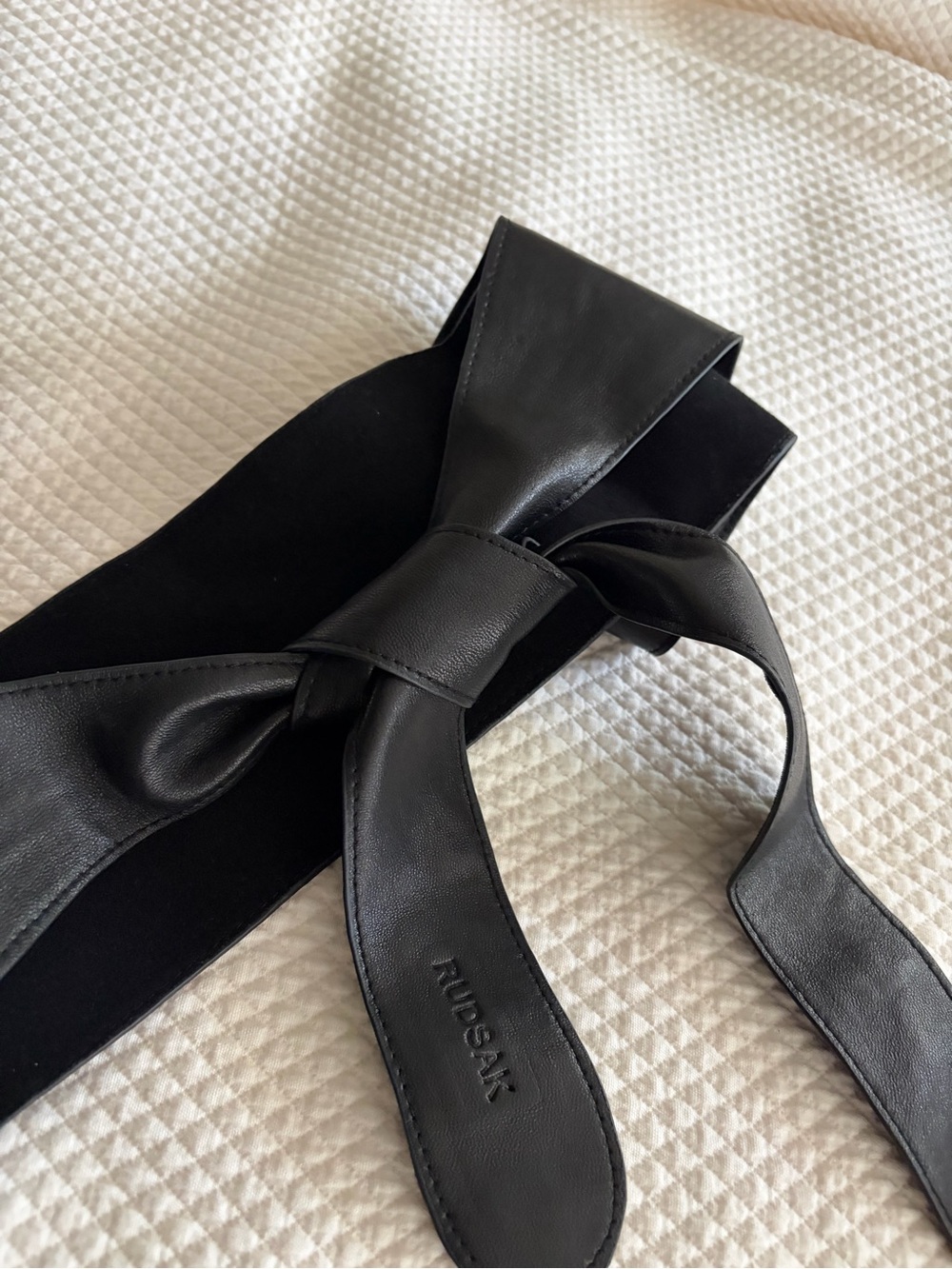 RUDSAK Black Leather Bow Tie Waist Belt